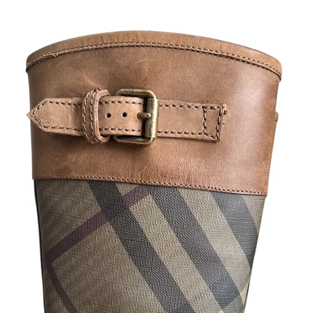 Burberry House Check Rain Boots – Rubber & Canvas with Leather Trim size 5 - Picture 6 of 13